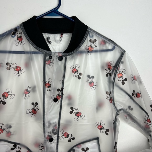 Disney Parks Mickey Mouse Rain Bomber Jacket Transparent Frosted Size Small NEW - Picture 4 of 7